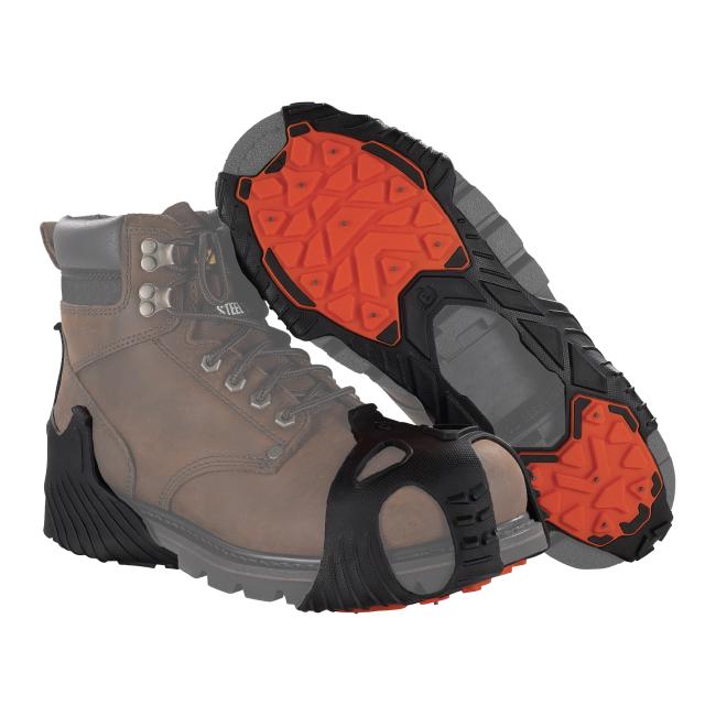 Enhanced 3q combo view of ice traction cleats on boots