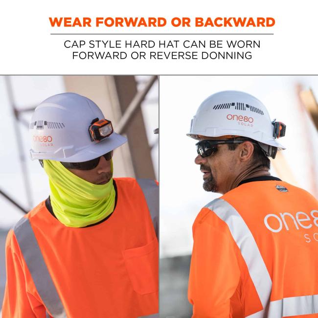 wear forward or backward: cap style hard hat can be worn forward or reverse donning